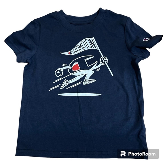 Champion Youth T-Shirt Size 5 Navy Blue Flag Logo Design - Picture 3 of 3